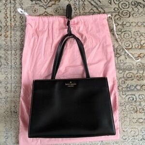 Kate Spade Black Leather Tote Bag Striped Lining